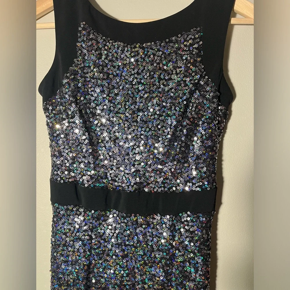 Badgley Mischka Collection Dress Sequin Silver Hourglass Mermaid Pencil Maxi - Picture 2 of 8